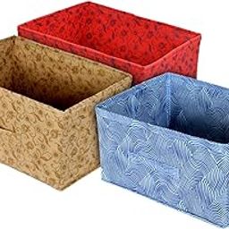 Kuber Industries Laheriya Metalic Print Non Woven Fabric 3-Replacement Drawer Storage And Cloth Organizer Unit for Closet (Blue & Red & Beige)-KUBMART15998-16
