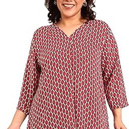 Women's Plus Size Red Geometric Print Top - (TOP_6G_REDOVAL)-image-96