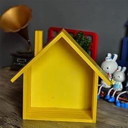 VIVIDOR HUB House Shaped Floating Wall Shelf | Wooden Wall Hanging Stand with Decorative Dolls | for Living Room, Bedroom, Kitchen, Balcony, Office | Wooden Wall Decor Shelf (Yellow).-image-67