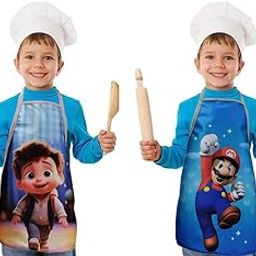 Kids 3-6 Years Old Polyester Waterproof Kitchen Apron -2 Pc,For Kids Girls Boys Cooking, Baking Art Painting- Cartoon Printed-image-42
