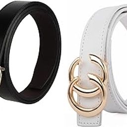 Women's Belts with Metallic Interlocked Rings, Black and White-image-1