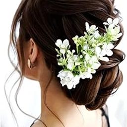 Hair Flare Artificial Flower with leaf Designed with Stones & Pearls Comb Slide/Bridal Hairpin/Side Juda Pin-2444, White-image-97