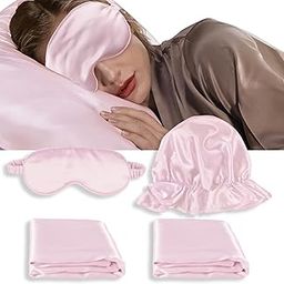 Generic Silk Satin Pillowcase Set, 50.8 x 66 cm, 2-Piece with Sleep Mask and Hair Bonnet, Pink-image-75