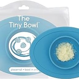 ezpz Tiny Bowl - 100% Food Grade Silicone Suction Bowl with Built-in Placemat for First Foods, Promotes Baby Self-Feeding, Non-Slip - Fits on All Highchair Trays - Microwave Safe - 6 Months+ (Blue)-image-48