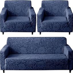 House of Quirk Universal Jacquard Waterproof Camellia 5 Seater 3 + 1 + 1 Thickened Fabric Sofa Cover Soft Touching Cover for Couch Flexible Stretch Sofa Slipcovers (Dark Blue)-image-81