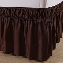 YRM Bedding's Bed Skirt 15 Inch Drop Dust Ruffle Three Fabric Sides Wrap Around Ruffled, Brushed Microfibre Adjustable Elastic Easy Fit (Brown, Queen, 80" L X 60" €W)-19