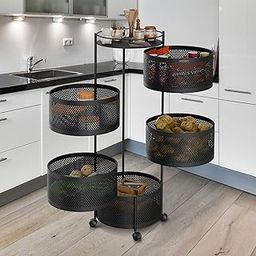 Amazon Brand - Solimo Storage Rack | 5-Layer Revolving Vegetable Kitchen Rack | Round Multipurpose Storage Trolley with Wheels | Metal Fruit Storage Rack | Kitchen Cabinet Spice Rack | Black-15
