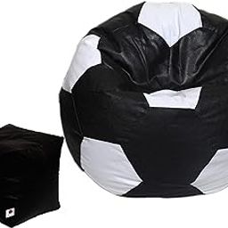 AUTARKY � Leatherette Football Shape Bean Bag and Puffy Cover (Set of 2, Without Beans) (XXXL, Black and White)-16