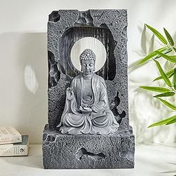Home Centre Alpine Carnival Polyresin Meditating Buddha Fountain - 26x18x44cm-image-35