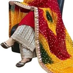 Womens Art Silk Bandhej Bandhani Gota Pati Work Dupattas Size 2.25 Meters (Multicolor)-49