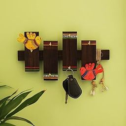 ExclusiveLane 'Birds On Planks' Warli Handpainted Wooden Key Holder for Home Décor Stylish (6 Hooks, Sheesham Wood)| Key Hangers for Wall Key Holder Stand Key Stand for Wall Key Chain Holder for Wall-15