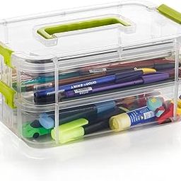 OLMARTT KITCHENWARE 2 Layer Plastic Storage Containers,Multipurpose Clear Stack & Carry Box,Portable Craft Organizers, and Storage Bin for Organizing Arts & Crafts, Sewing, Stationery Box,(Multicolor)-25