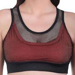Women's Sports Bra, Mesh Design, Red and Black, Athletic Workout Top-picture-22