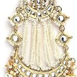 Gold Plated Pearl Beads Studded Moon Design Kundan Passa for Women-image-65