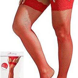 Women Fishnet Stockings Plus Size Hold Up Thigh High Stockings Lace Top Anti-skid Pantyhose (Box Package)-image-62