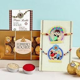 TIED RIBBONS Rakhi for Kids with Chocolate Gift Hamper - Motu Patlu Cartoon Rakhi Set of 2 for Kids Boys Baby Brother with Chocolate Box Greeting Card and Roli Chawal-image-34