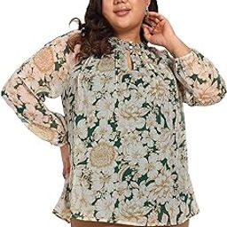 Women Plus Size Top | Long Length | Full Sleeve | Chiffon Floral Print | Western Stylish (Green, Off White Size: 3XL-8XL)-8