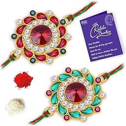Fashion Kundan Rakhi Combo & Designer Gold Plated Premium Rakhi for Brother, Roli Chawal & Greeting Card|Rakhi for Bhaiya|Rakhi for MEN|Kundan Rakhi|Rakhi Combo-Set of 2 |CBRAK104530-image-62