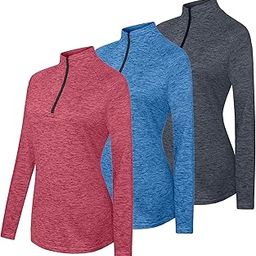 3 Pack: Women’s Dry-Fit 1/4 Quarter Zip Pullover Active Athletic Running Yoga Workout Long Sleeve Shirt, Set 5, X-Large-image-5