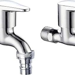 PEFKO Fusion Brass, Ceramic, Metal Stainless Steal Nozel Tap (Including - Wall Flange & Teflon Tape) Pack of 2-image-29
