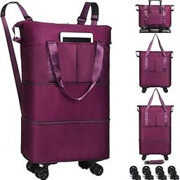 Duffel Bag with Wheels - Rolling Foldable Expandable Duffle Bag with Wheels for Travel, Rolling Luggage Carry On Bag with Wheels, Large Rolling Backpack Weekend Bags for Men Women, Deep Purple-image-68