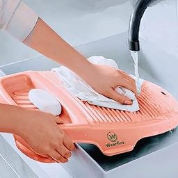 WEARFINE Wash Board Anti-Skid Laundry Water Saving Washboard Scrubbing Pad for Kid Clothes Shirts Hand Towels for Home with Soap Holder (Peach, 1 pcs)-image-20