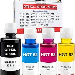 Refill Ink for HP GT51XL/53XL GT 52 for HP Ink Tank 115, 310, 315, 319, 410, 415, 416, 419, 455, 500, 515, 530, 589, 615, 750, 790, 670, GT5810, GT5811, GT5820 (GT51XL + GT52CMY (4 Color Set))-image-36