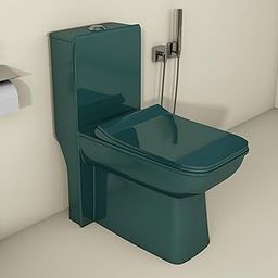 LAPO Premium Commodes for Toilet, S Trap 9 inch Outlet, One Piece Commode with Soft Close Toilet Seat,Ceramic One Piece Western Toilet with Rimless Washdown Flush (Iris, 7 Yrs Warranty) -Peacock Green-image-64