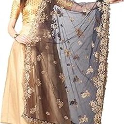 Women's Navy Blue Embroidered Net Dupatta with Cutwork-picture-1