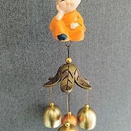 Ws Buddha Wind Chime For Home Positive Vibes|3 Brass Bells Hanging Wind Chime|Home Decor Items, Multi Color-35