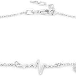 925 Sterling Silver Rhodium Plated Lifeline with Heart Shape Anklet-12