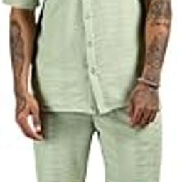 Men's Mint Green Ruche-Ribbed Co-Ord Set for Casual Wear | Spread Collar | Short Sleeve | Button Closure | Co-Ords Crafted with Comfort Fit for Everyday Wear-picture-17