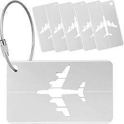 Luggage Tags Aluminium Alloy Suitcase Tags, Luggage Labels for Suitcases with Steel Loop, 6 Pack Travel Tags for Baggage Identity ID Labels, Name Tags for Luggage, (Silver)-34