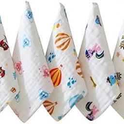 SMILE BABY Soft Muslin Shark 100% Organic Bamboo Cotton Bath face New Born Baby Extra Soft Hankies Reusable Napkins for Infants Toddlers Towels Set (Pack of 5) (White).-picture-24