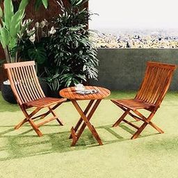WOODEN GARDEN Sheesham Wood Round Coffee Tea Table Set with 2 Folding Chairs for Patio,Balcony,Garden and Outdoor - Rich Walnut Finish-image-86