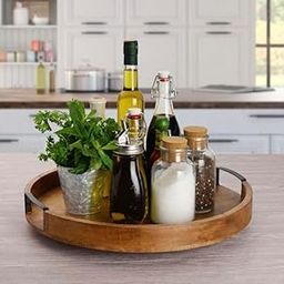 Craft Expertise Round Wooden Serving Tray – 11" Rustic Brown Mango Wood Tray with Handles, Decorative Farmhouse Coffee Table Tray,Kitchen, Breakfast, and Centerpiece Display-24