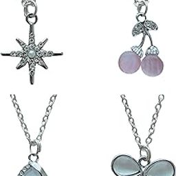 Pack Of 4 Trendy Viral Silver American Diamond Charm Pendant for Women and Girls | Stylish, Elegant, and Versatile | Accessories| Gift-11