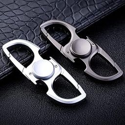 Metal Spinner Keychains for Men – Dual Carabiner Hooks, 360° Fidget Key Holder with Key Rings | Anti-Stress Pocket Gadget (Silver & Gunmetal) Set of 2-0