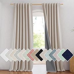NICETOWN 100% Blackout Natural Linen Curtains 90" Length with Thermal Insulated Liners for Bedroom, Farmhouse Style Room Cooling Small Window Draperies for Dining Room (2 Panels, 52" W)-image-45