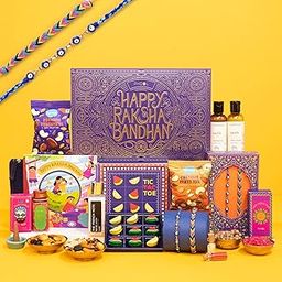 Phool Rakhi Premium Gift Box for Brother | 15 Inclusions | 2 Combo Nazar Kavach Evil Eye & Plantable Rakhi | Men's Grooming Kit | Farmley Dry Fruit Mix | Guru Chela Mouth Freshener | Tic-Tac-Toe Game-rakhi gift hamper for brother and bhabhi-image-1