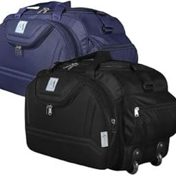 Epoch Nylon 55 litres Waterproof Strolley Duffle Bag- 2 Wheels - Luggage Bag - (Navy Blue & Black)- Set of 2-image-4
