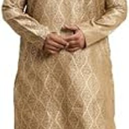 sojanya (Since 1958 Men's Jacquard Silk Teal Blue & Gold Kurta & Off-White Churidar Pyjama Set-picture-36