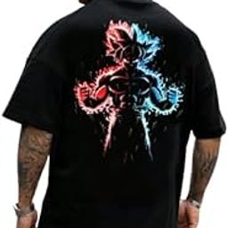 Men's Cottonblend Oversized Half Sleeve Round Neck Back Font Printed T-Shirt, Graphic T-Shirt, Black, Flame Design-picture-15