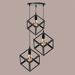 Jackal® 3 Set Cube Shape Pendant Light | Hanging Ceiling Light with Braided Cord | Decorative Chandelier for Home, Living Room, Indoor, Outdoor & Bar | Jhumar Lighting (Black) - Without Bulb-image-40