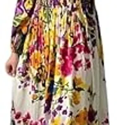 ukal Floral Maxi Printed Rayon Full Sleeves Bobbin One Piece fit and Flare Dress tie dye Pattern Comfy Night Wear Gown for Women Multi-Colour (Free Size)-picture-12