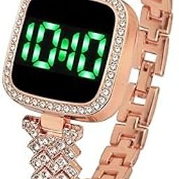 Rose Gold LED Digital Watch with Rhinestone Bracelet for Stylish Girls & Women | Fashion Watch for Women & Girls | Digital Watch for Girls | Gold Digital Bracelet Watch for Women-picture-16