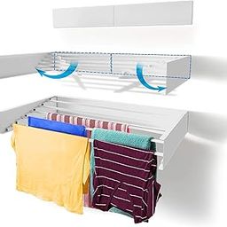 Rainbow Drywell Fold & Hide Metal Rust Free Clothes Drying Rack - Wall Mounting | Folding Collapsible Space Saver Cloth Drying Stand for Drying Color - Black (White 100 cms x 5 Pipes)-31