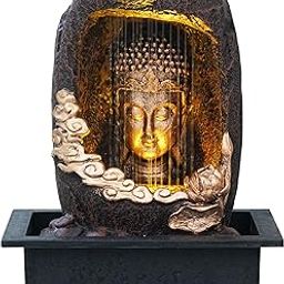 Craft Smith Polyresin Tabletop Gold Brown Meditating Buddha Sitting in Cave Style Indoor Front Curtain Waterfall Fountain for Home Decor with LED Light, Speed Controller Pump (Size: 40 x 22 x 29.5CM)-image-33