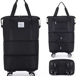 2 Layer Nylon Duffle Bags/Convertible Travel Luggage with Wheels/Waterproof Traveling Bag for Clothes/Foldable - Extendable Duffle Luggages for Men and Women (Black)-image-60