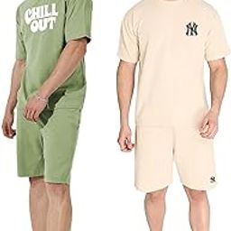 Combo of Men’s Night Suit | Men's Co-ord Set | Lounge-wear Nightdress Pajama Set | Summer Night Wear | Solid Plain Casual Pajama Shorts Set | Beach Wear Pack of 2-3